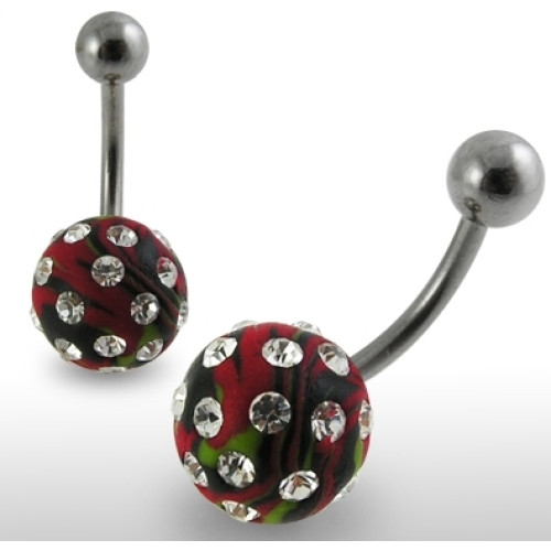Piercing do pupíku fimo s krystalky PBFDBLY610