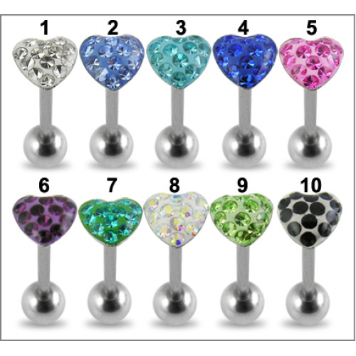 Piercing do jazyku činka se Swarovski krystalky srdce PBFDTN03