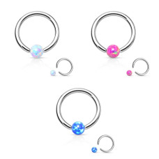 Piercing chirurgická ocel kroužek s opálem HWRS05