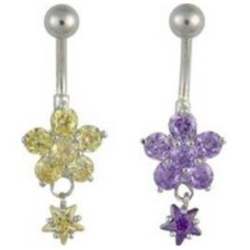 Piercing banánek chirurgická ocel s kamínky kytička s hvězdičkou MS1026