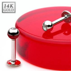 Zlatý piercing do brady - labreta zirkon, Au 585/1000