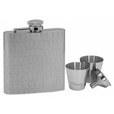 Ocelová kapesní lahev - placatka 180ml + 2 kalíšky 30ml a trychtýřek