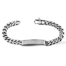 Pánský ocelový náramek se zirkony, šíře 8 mm