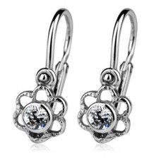 Dětské náušnice stříbrné - kytička, čirý zirkon