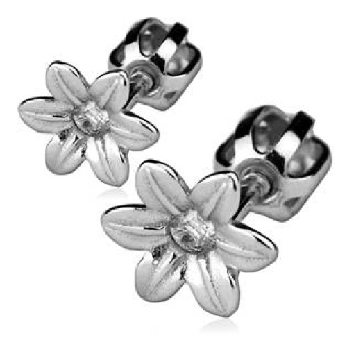 Stříbrné náušnice šroubovací - kytičky, čiré zirkony Stříbrné náušnice šroubovací - kytičky, čiré zirkony