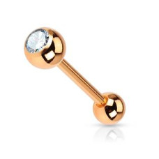 Pozlacený piercing do jazyku - čirý kamínek