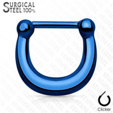 Ocelový piercing do nosu - septum světle modrý