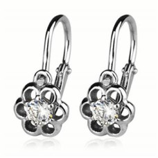 Stříbrné dětské náušnice kytičky, čiré zirkony
