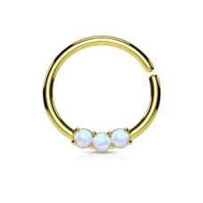 Zlacený piercing do nosu/ucha kruh s bílými opály
