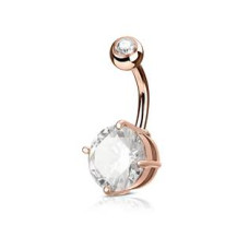 Zlacený piercing do pupíku, čirý kámen 10 mm