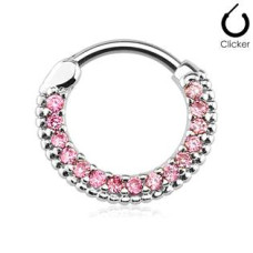 Piercing do nosu - septum, růžové kamínky