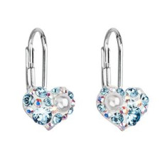 Dívčí stříbrné náušnice srdíčka s krystaly Crystals from Swarovski® AQUAMARINE AB