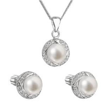 Perlová souprava včetně řetízku z říčních perel bílá