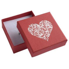 Červená dárková krabička na soupravu šperků s ornamentálním srdcem