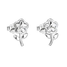 Stříbrné náušnice pecka s krystaly Swarovski bílá kytička 