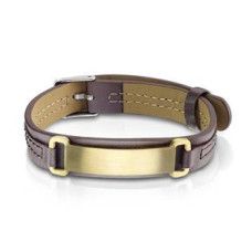 Hnědý náramek s ocelovou destičkou