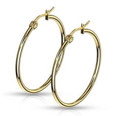 Zlacené ocelové náušnice - kruhy 35 mm