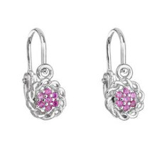 Stříbrné dětské náušnice kytičky, růžové zirkony