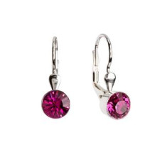Stříbrné náušnice s krystaly Crystals from Swarovski® Fuchsia
