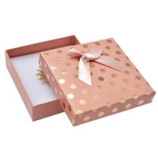 Dárková krabička na soupravu, růžová se zlatými puntíky