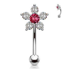 Piercing do obočí kytička, růžový zirkon