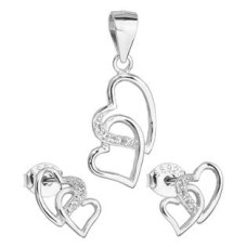 Sada šperků se zirkonem náušnice a přívěsek bílé srdce 