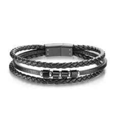 Kožený náramek s černými komponenty, délka 20 cm