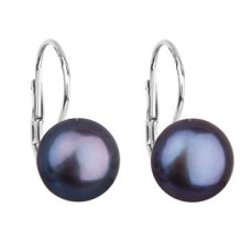 Stříbrné náušnice visací s modrou říční perlou 