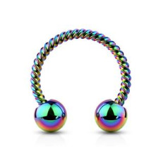 Duhový piercing podkova vroubkovná 1,2 x 8 mm