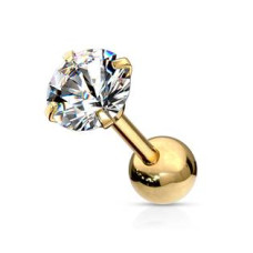 Zlacený cartilage piercing do ucha, čirý kámen