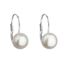 Stříbrné náušnice visací s bílou říční perlou 