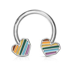 Piercing - podkova s pruhovanými srdíčky