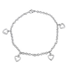 Ocelový náramek se zavěšenými srdíčky, délka 22 cm