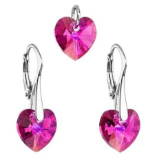 Sada náušnic a přívěšku se srdíčky Crystals from Swarovski® Fuchsia