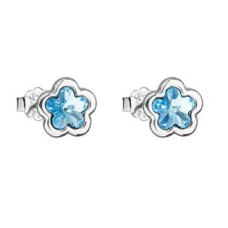 Stříbrné náušnice kytičky Crystals from Swarovski® Aqua