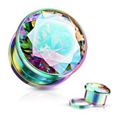 Duhový ocelový plug s duhovým kamenem
