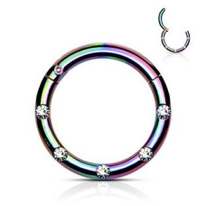 Duhový piercing kruh segment, čiré kameny, 1,2 x 8 mm