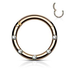 Zlacený piercing kruh segment, čiré kameny, 1,2 x 8 mm