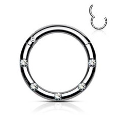 Piercing kruh segment, čiré kameny, 1,2 x 8 mm