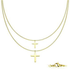 Dvojitý zlacený ocelový náhrdelník s křížky