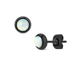 Černé ocelové náušnice s bílými opály