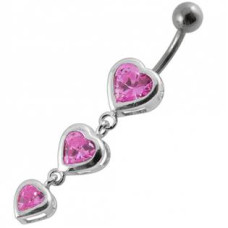 Stříbrný piercing do pupíku - srdíčka