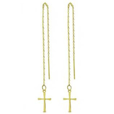 Provlékací zlacené ocelové náušnice s křížky