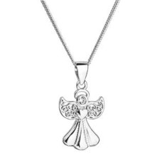 Stříbrný náhrdelník anděl se Swarovski krystaly bílý