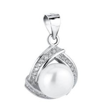 Stříbrný přívěšek s perličkou a zirkony