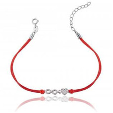 Červený náramek se stříbrným nekonečnem a srdíčkem