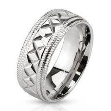 Ocelový prsten s křížkovým dekorem, vel. 62