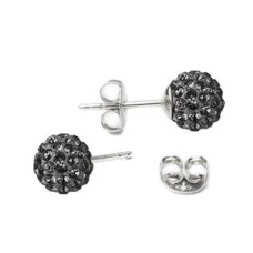 Stříbrné náušnice kuličky Crystals from Swarovski® Black Diamond