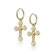 Zlacené ocelové náušnice kroužky s křížky