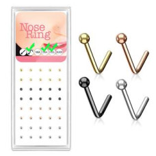 Sada 40ti piercingů do nosu s kuličkou, tl. 0,8 mm